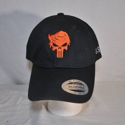 Black Baseball Hat/Cap with Orange Punisher-like logo